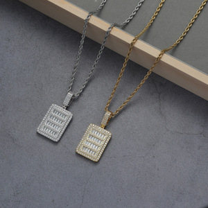 hip-hop <b>cross</b>-border jewelry necklace, men's copper inlaid zircon, rectangular shield pendant <b>chain</b>. - Product Image 2