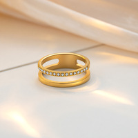 Bague double couche en acier inoxydable plaqué or 18 carats, bague demi-éternité avec zirconiums cubiques pour femme