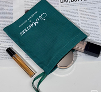 Sac en toile de coton vert avec cordon de serrage, personnalisé avec logo imprimé, pour bijoux, bagues, colliers, bracelets, réutilisable, pour le rangement et la protection contre la poussière