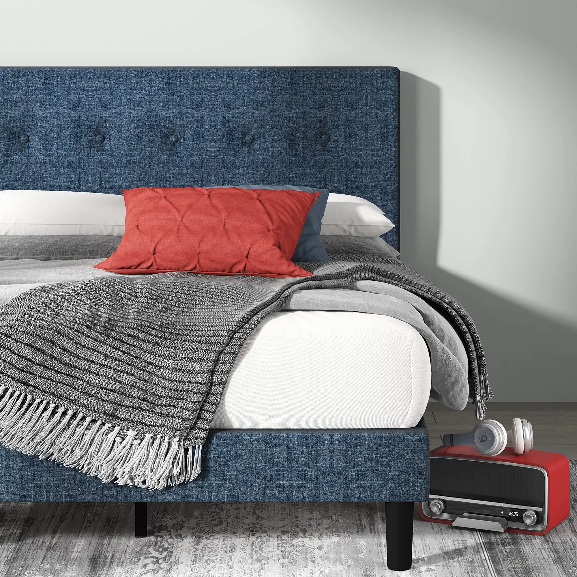 النوم غرفة سرير خشبي مع مقبس USB للتدوير خشب متين السرير لغرفة النوم