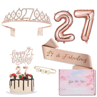 Nicro nouveau Design or Rose thème fête décoration ensembles couronne ceinture gâteau Topper avec boîte d'emballage joyeux anniversaire feuille ballon
