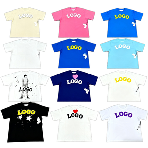 T-shirt de Style chanteur Hip Hop lettre éponge française 100 coton lâche bouffée impression Logo à manches courtes Stock prêt approvisionnement direct - Product Image 1