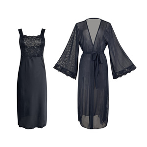 Ensemble 2 pièces sexy en dentelle noire style Audrey <span class=keywords><strong>Hepburn</strong></span> 6068 pour <span class=keywords><strong>robe</strong></span> et longue <span class=keywords><strong>robe</strong></span>, pyjama d'été doux et lisse pour la détente - Product Image 5