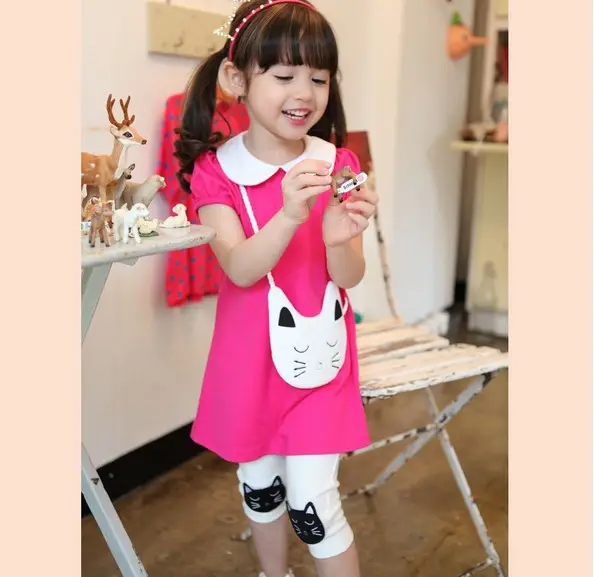 Großhandel Kinder bekleidung Set niedlichen Kurzarm T-Shirt mit Katze gedruckt kurze Hose Anzüge für Kinder kleines Mädchen aus China