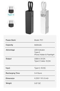 OEM Mini 5000mah Power Bank Câble intégré Cadeau promotionnel 1200mAh <span class=keywords><strong>Batterie</strong></span> portable mince de voyage pour téléphones - Product Image 6