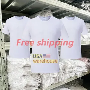 美国仓库免费送货升华棉手感100% 涤纶t恤空白衬衫定制标志