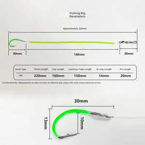 Attrezzatura da Pesca in Mare: Rig Luminoso con Amo Ardiglione, Manicotto Luminoso, Girella con Moschettone, Anello a 8, 22cm, Pre-Montato per Acqua Salata - Product Image 3