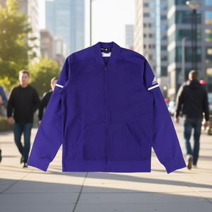 Veste de sport Adidas pour homme, violette et blanche, en polaire, avec fermeture éclair, coupe classique, col rond, 100 % polyester - Product Image 2