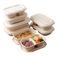 Op Maat Bedrukte 850Ml 1000Ml Bagasse Pulp Meelbox Met Deksel Biologisch Afbreekbare Wegwerp Bagasse Voedselcontainer Voor Afhaalmaaltijden