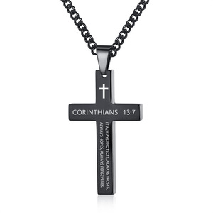 Cruz bíblica basada en la fe <span class=keywords><strong>de</strong></span> acero inoxidable Unisex Simple religioso fino moda geométrica hombres colgante collar joyería al por mayor - Product Image 6