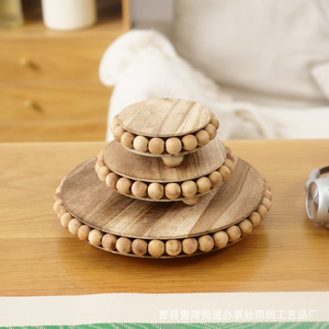 Wooden Bead Tray Round Multi Piece Set For Bathroom Organization And <b>Home</b> Decor Chinese Fir Rustic Style - Product Image 2
