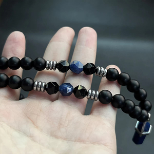 Nuova moda da uomo stile etnico lapislazzuli collana pendente in pietra di onice nero pietra preziosa di Mala preghiera del rosario regalo per islamico - Product Image 4