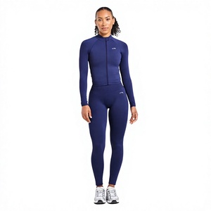 Combinaison de yoga pour femme à taille haute et manches longues, couleur unie, longueur intégrale, en Spandex et Nylon, séchage rapide, col roulé, fermeture éclair, coupe ajustée - Product Image 1