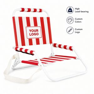 Silla de Playa Plegable Portátil Clásica con Rayas Rojas y Blancas y Logotipo Personalizado para Eventos al Aire Libre - Product Image 1