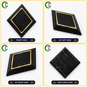 Azulejo de pared trapezoidal de mármol negro con detalles de latón de 7 pulgadas, adorno decorativo de piedra para decoración de paredes interiores de hogar y oficina. - Product Image 2