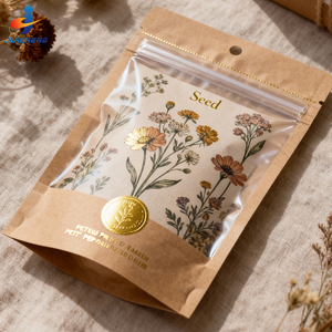 Sacchetto di Carta Kraft Personalizzato con Finestra, Busta Richiudibile con Zip per Alimenti, per Noci, Snack, Semi di <span class=keywords><strong>Pomodoro</strong></span> e Girasole - Product Image 2