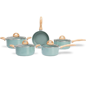 9 Piece Cooking Pots Glass Lids Bakelite Handles Dishwasher Oven Safe for Gas <b>Induction</b> Stoves Green Ceramic <b>Cookware</b> <b>Set</b> - Product Image 1
