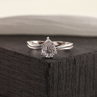 Anillo de Compromiso Solitario de Lujo con Corte de Pera de 1-2 Quilates, Cultivado en Laboratorio, con Banda de Oro de 14K para Mujer, Diseño de Joyería Premium