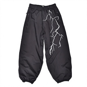 Pantalon de neige noir chauffant, imperméable et à séchage rapide, avec imprimé éclair réfléchissant audacieux, plusieurs poches, taille ajustable, chaud - Vente en gros - Product Image 1