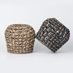 Abat-jour cylindrique en paille tressée fait main, jaune et noir, écologique, pour maison d'hôtes, hôtel, restaurant, décoration rétro - Product Image 5
