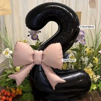 Les ballons en film d'aluminium numérique à nœud noir et rose de 40 pouces conviennent à la décoration de fêtes d'anniversaire et d'anniversaire.