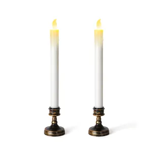 LED Warm White Pressed Taper Candle Light With Holder Electronic Candle Retro Holiday Decoration Wedding Party Decoration