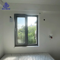 Ventana abatible de aluminio negro estilo americano con marco negro para villas y casas, ventanas redondas de vidrio templado para pantallas en dormitorios.