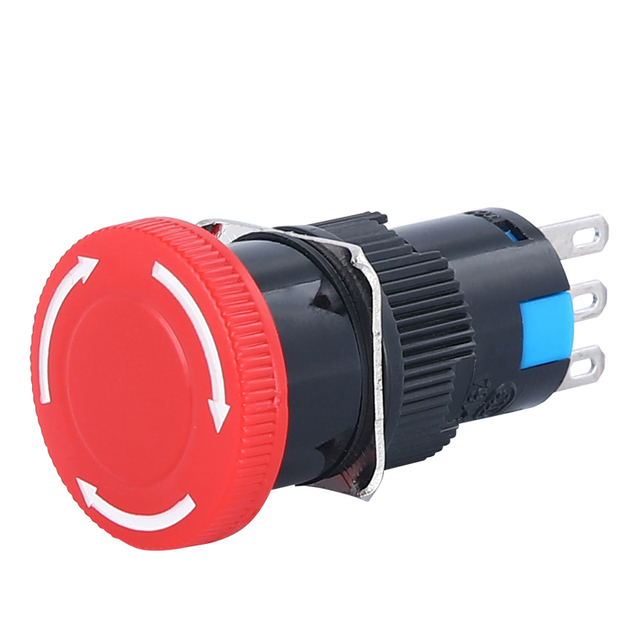 LA16Y-11ZS 16mm Mushroom Emergency Stop Switch 3 Pins 1NO1NC 16A 250V, Latching Emergency Stop Push Button Switch 16mm Red