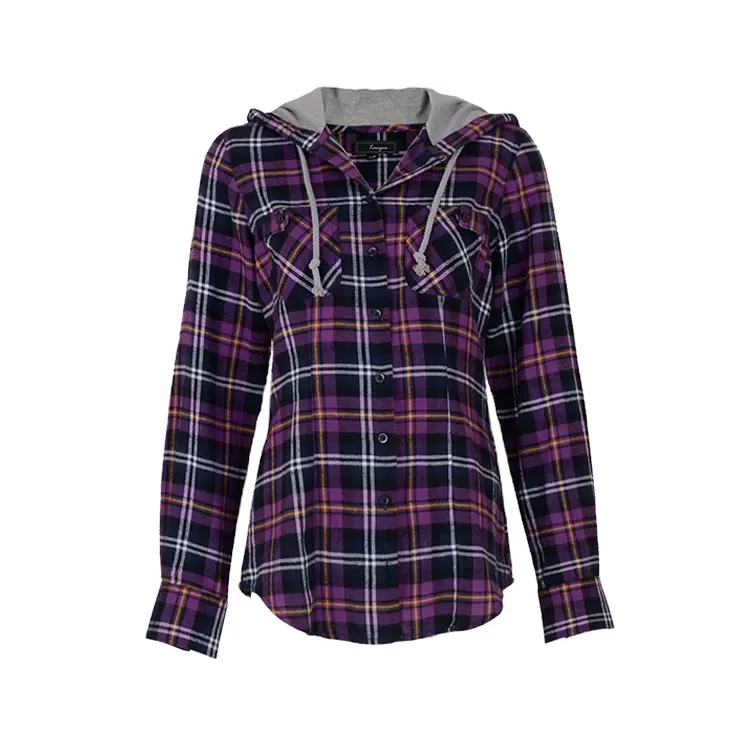 Manufacturer supplier comfortable casual hooded flannel shirts for women