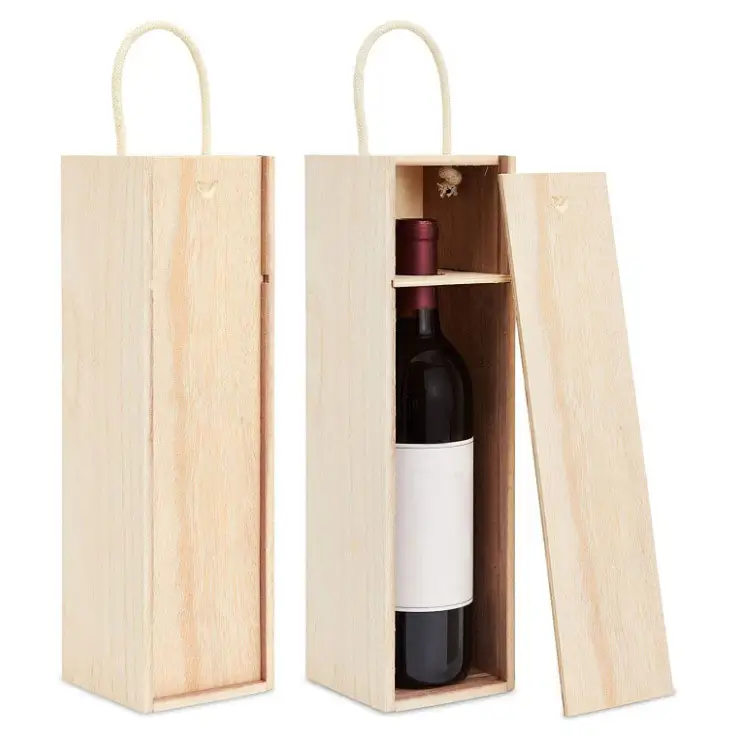 Wooden Wine Box - 2-Pack Single Wine Bottle Wood Storage Gift Box with Handle for Birthday Party  Housewarming  Wedding  Anniver