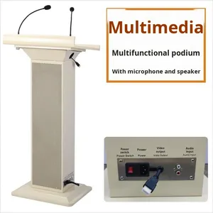 Bục giảng bằng gỗ chắc chắn có thể điều chỉnh, tích hợp micro, dành cho lớp học & hội nghị, bàn phát thanh đa phương tiện cho trường học - Product Image 1