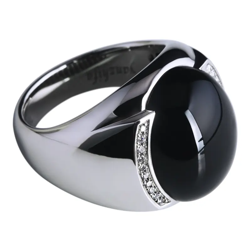 Pt950 Platina Zwart Agaat Ring Gezicht Ring Mannelijk Wit Goud Wijsvinger Set Met Smaragd Diamanten Ring Custom