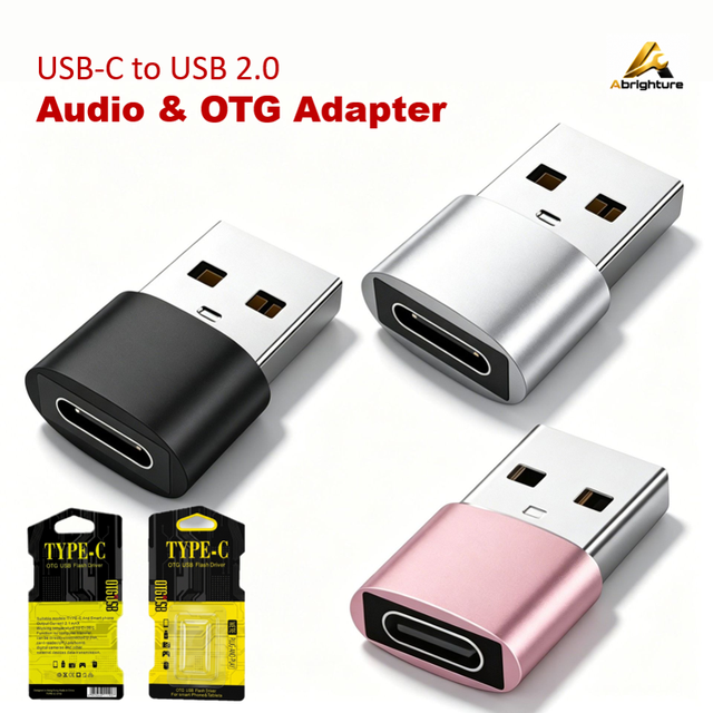 USB 2.0 Adapter USB-A Male to USB-C Female OTG Converter for Phone Charging Data Transfer Type-C Adapter Retail Package