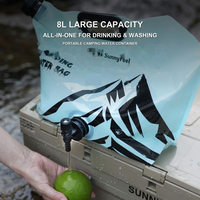 Sac d'eau pliable 8L de qualité alimentaire avec robinet réglable pour camping, randonnée, voyage et vin