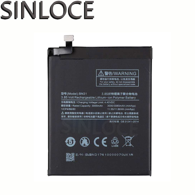 SINLOCE Wholesale High Quality Production Mobile Cell Phone Battery Factory for Redmi Y1/Note 5A/S2/BN31