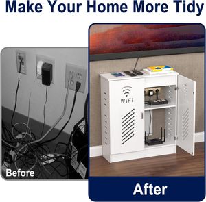 Mueble de Almacenamiento WiFi, Caja Decorativa para Router de Pie, Organizador Ocultador de Cables y Regletas Eléctricas - Product Image 5
