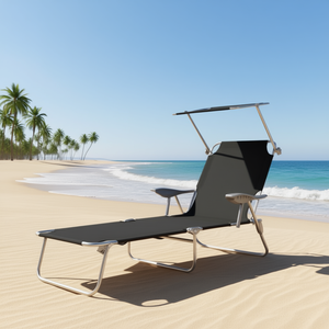 Lettino Prendisole in Acciaio Nero con Tettuccio, Sdraio da Esterno per Patio, Design Moderno Stile Contemporaneo - Product Image 2