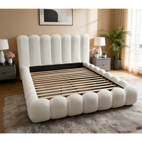 Muebles de Cama Modernos de Lujo Ligero con Tapicería de Lana para Dormitorio, con Decoración de Rayas y Cabecera de Espuma Suave, Venta al Por Mayor de Fábrica