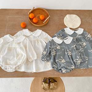 Ropa de primavera para niños, Pelele de manga larga con flores bordadas, Estilo Vintage - Product Image 3