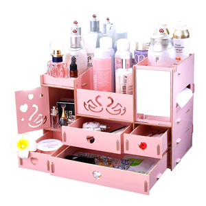 FAI DA TE In Legno Cosmetici Scatola di Immagazzinaggio Dell'organizzatore Dei Monili di Trucco w/Regolabile <span class=keywords><strong>Specchio</strong></span>, Scatola Del Tessuto, 4 Cassetti - Product Image 3