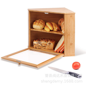 Boîte à pain en bambou double couche, couleur bois naturel, support de rangement alimentaire pour la cuisine, pour articles de boulangerie - Product Image 3