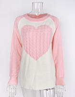Pull en tricot à manches raglan avec design torsadé en jacquard grand cœur pour la Saint-Valentin pour femmes