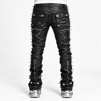 DiZNEW Maßgeschneiderte Herren Streetwear Jeans mit seitlichen Nieten, gewachst, mehrere Taschen, gestapelte Denim-Hose, Cyber Goth