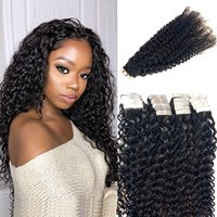 Extensions de Cheveux Humains Naturels Vierges Indiens Bruts Double Drawn, Kinky Straight et Curly, à Bandes Adhésives Remy
