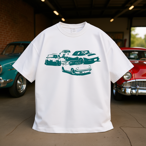 T-shirt unisex in cotone pesante per amanti delle auto d'epoca, maglietta classica con auto, regalo per lui, maglietta con veicoli retrò - Product Image 3