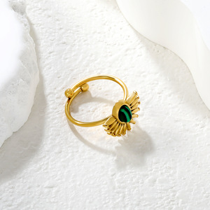 <b>Sunflower</b> Open <b>Ring</b> With Green Malachite 18k Gold Plated Unisex Jewelry Fashion <b>Ring</b> - Product Image 3