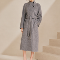 Nouvelle Collection Hiver – Manteau Coréen Décontracté pour Femme en Laine Tissée Respirante avec Doublure en Cachemire Écologique et Ceinture – En Stock