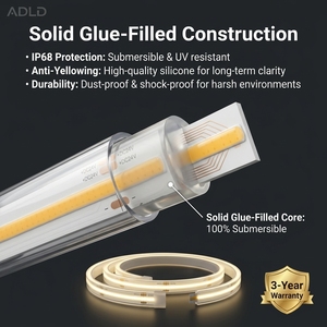 Bande lumineuse LED COB de haute qualité 528 LED/m 24V IP68 étanche sans points, flexible pour éclairage extérieur - Product Image 2
