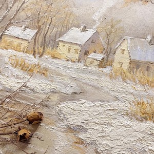 Pintura al óleo de sol cálido y primera nieve, 120x160cm, estilo impresionista, pintado a mano, arte moderno para pared de sala de estar - Product Image 2