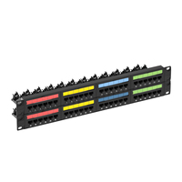 Panel Patch RJ45 Modular 48 Port Tanpa Pelindung Cat5e Cat6 Cat6A 19 inci 2U dengan Batang Belakang untuk Manajemen Kabel dan Pemasangan di Dinding